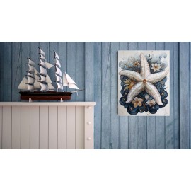 Twisted R Design 11x14 White Blue Starfish Coastal Beach Canvas Wall Art