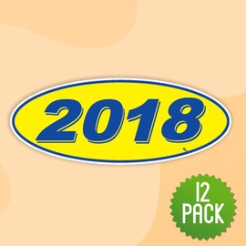 Versa-Tags Versa Tags 2018 Oval Model Year Car Dealer Window Stickers Proudly Made in The USA Versa Oval Model Windshield Year Stickers are Blue and Yellow in Color Come Twelve (12) to A Pack