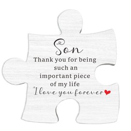 Gifts for Son- Wooden Puzzle Piece Gifts for Son Gift from Mom Dad, Desk Decorative Sign Birthday Gift for Son, Thank You Gift for Son, Christmas Birthday Unique Present Idea for Son