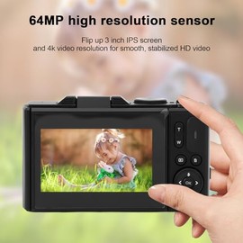 4K Digital Camera for Photography, 18X Zoom Autofocus Retro Video Camera Camcorder with 3 Inch Flip Screen, 64MP Travel Compact Camera for Selfie Vlogging (Black)