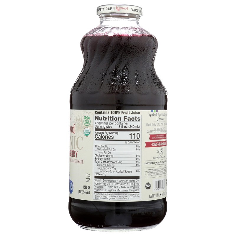 LAKEWOOD Organic Pure Juice, Blueberry, 32 FZ