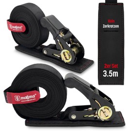 MAGMA Pack of 2 3.5 m lashing straps with ratchet and scratch protection, lashing straps with ratchet, lashing strap set, ratchet straps, tie kayak, surfboard, canoe, bicycle, motorcycle, load: 1600