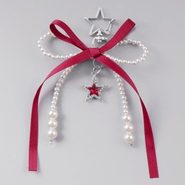 ChungLong0593 Cute Silk Ribbon Bow Knot Stars Charms Keychain Y2K Pearl Bow Knot Key Ring for Women for Car Keys Holder Bag Purse-Red