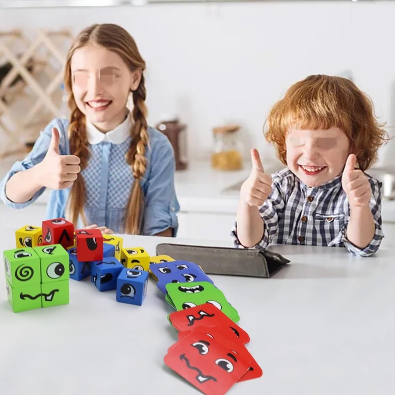 JJiaoLinin Face Changing Magic Cube Game,Wooden Face Changing Magic Cube