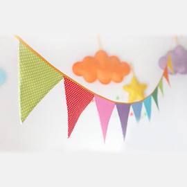 Riverbyland Fabric Triangle Flags Colorful Dot Pennant Banner on string for decor