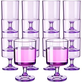 Singhoow 48 Packs 8oz Acrylic Wine Glasses Bulk Wedding Disposable Short Stem Party Colored Plastic Goblet Cup Vintage Milkshake Cordial Cute Cocktail Drink Water Stemware for Bars (Pastel Purple)