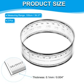 PATIKIL Film Flexible Ruler 100cm 0.1mm Scale with R Angle and Width Lines Clear PET Plastic Soft Folding Straight Ruler for Factory, Transparent, 2 Pcs