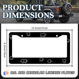 HCSS Bullet Hole License Plate Frames - 2 Pack Cool Aluminum Metal License Plate Holder Covers for Men,Rust-Proof Waterproof Car Decorative Tag Frames for Standard US 12x6 Inch