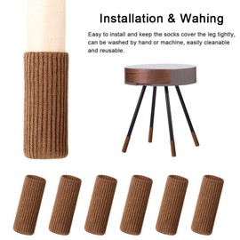 24 Piece Brown Furniture Socks, SACONELL Polyester Chair Leg Socks Floor Protector Elastic Wool Knit Floor Furniture Feet Covers Pads, Fit Furniture Leg Girth 1-1/2 to 2-1/4 inches
