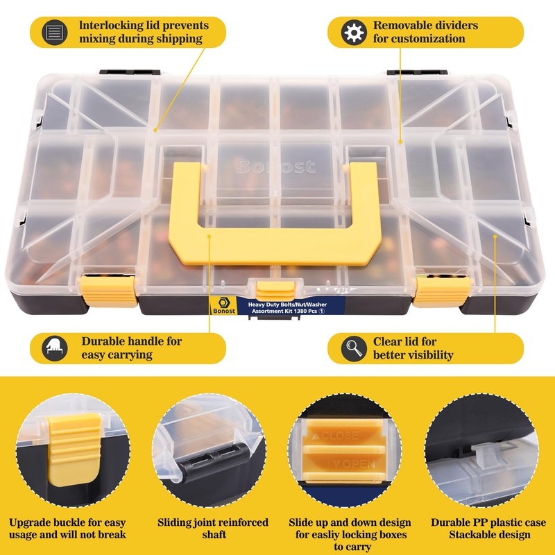 Bonost 1380pcs Nuts and Bolts Assortment Kit - Heavy Duty