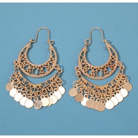 Bohemian Chandelier Coin Dangle Earrings - Gypsy Lightweight Filigree Disc Charm Tassel Ethnic Hoops Earings-GOLD