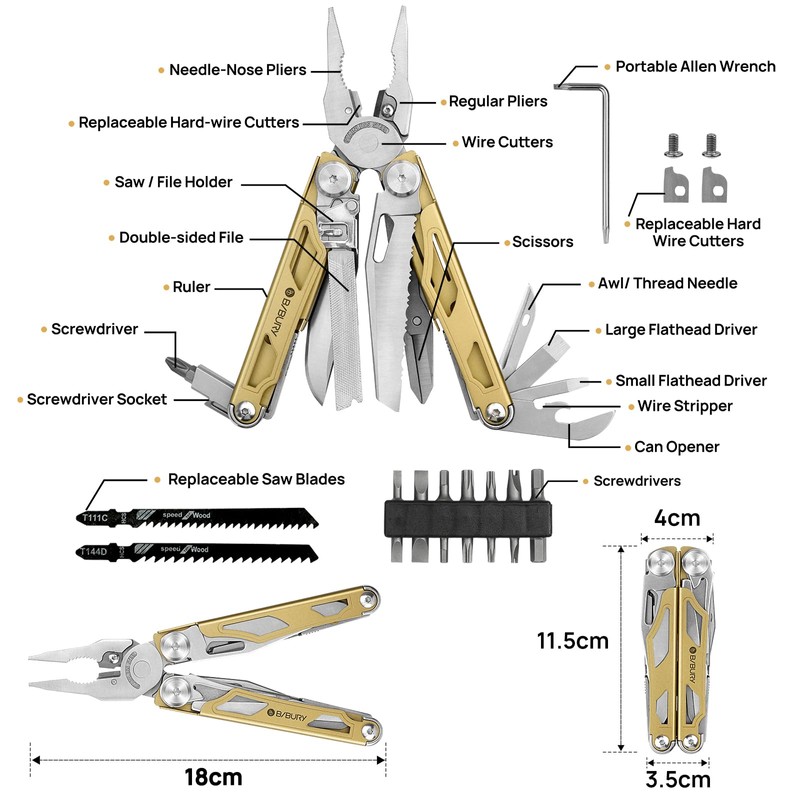 BIBURY Multitools, Multi Tool Foldable Pliers with Upgraded Scissors and