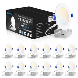 VOLISUN 12 Pack 4 inch Recessed Lighting, 5CCT LED Recessed Light with Junction Box, 2700K-5000K Selectable, 9.5W Eqv 80W, 810LM Dimmable Canless Wafer Downlight, LED Ceiling Light ETL Certificated