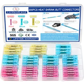 200 Pcs Heat Shrink Butt Connectors Kit,Waterproof Insulated Marine Automotive Crimp Terminals Butt Splice Connectors for Marine Automotive Motorcycle Truck Electrical