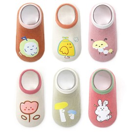 FedMois Pack of 6 Baby Toddler ABS Non-Slip Socks Sneaker Socks Invisible Animal Motifs Cotton, flower