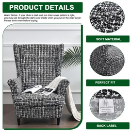 CRFATOP 2 Piece Wingback Chair Cover Printed Wing Chair Slipcovers Stretch Wingback Armchair Covers Furniture Protector with Elastic Bottom for Living Room Bedroom Wingback Chair,07
