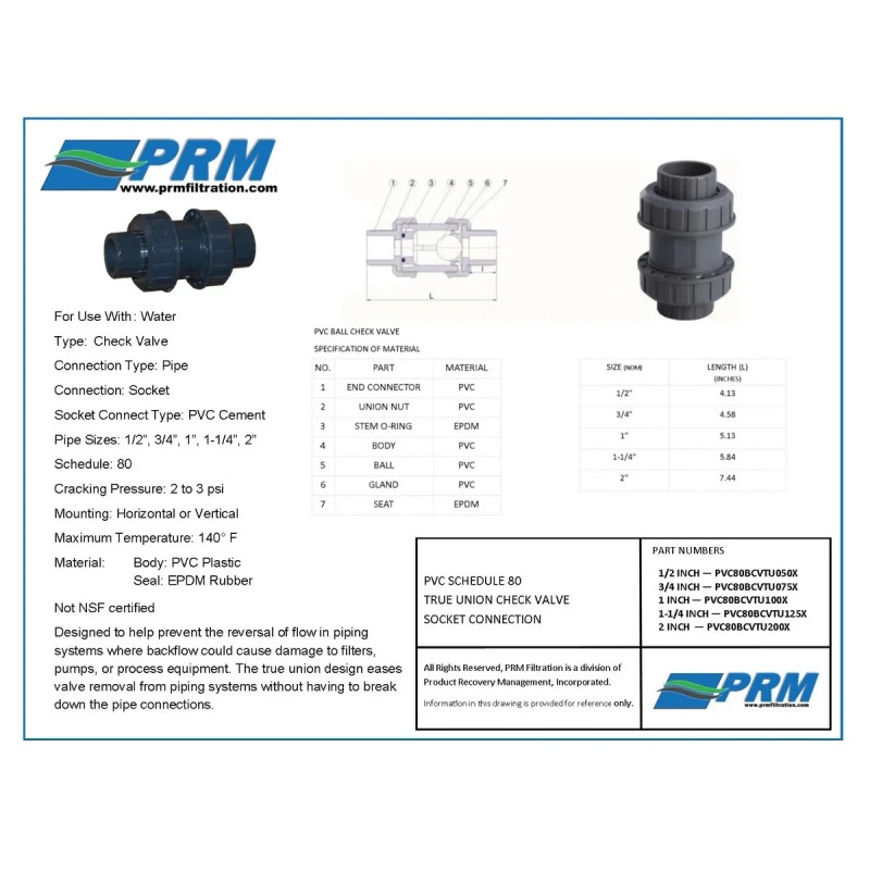 ERA Sch 80 PVC 1/2 Inch True Union Ball Check