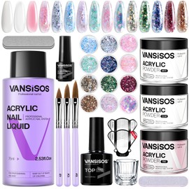 VANSISOS Acrylic Nail Kit for Beginners:Nails Kit Acrylic Set with 3PC Acrylic Powder 75ml Acrylic Liquid Set with Glitter Powder Top Coat Nail Tools Perfect Acrylic Nail Kit for DIY Nail Art at Home