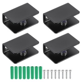 sourcing map 1Pcs Glass Shelf Bracket, Adjustable Brushed Glass Shelf Bracket, Wall Mount Glass Shelf Holder Fixture Glass Clip for 8-12mm(0.31"-0.47"), Black