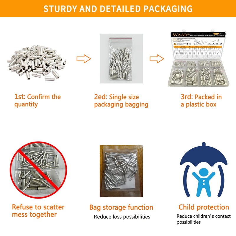 SVAAR 500PCS Non Insulated Butt Connectors 6-26 Gauge Butt Splice