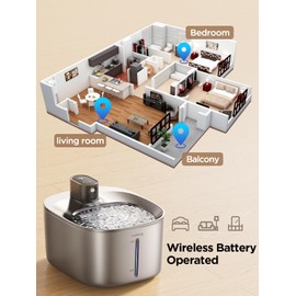 FEELNEEDY Wireless Cat Water Fountain Stainless Steel with Sensor, 4000mAh Battery Operated, 4L/135fl oz Pet Water Fountain for Cats Dogs, Ultra Quiet Cat Drinking Fountain with 2 Filters (YPD-C004S)
