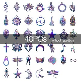 stino 100 G Vintage Antique Metal Charms for Jewelry Making, Bulk Silver & Gold, for Bracelet, Necklace, Earrings DIY Crafts (Rainbow 2)