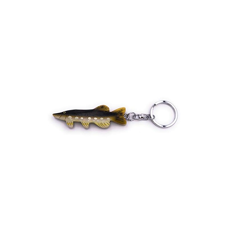 H-Customs Pike Fish Fishing Wood Elegant Handmade Keyring Pendant