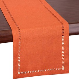 Grelucgo Handmade Hemstitch Orange Thanksgiving Table Runner Or Dresser Scarf, Fall Autumn Decorations(14 x 72 Inch)