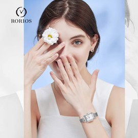 rorios Women's Watches Analogue Quartz Bracelet Watches Fashion Square Dial Minimalist Mesh Bracelets Fashion Girls Watch, White, Bracelet