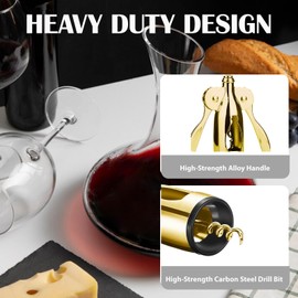 Sipoyen Gold Wine Opener Heavy Duty Wing Corkscrew with Bottle Opener Ergonomic Non-Slip Wing Handle Multifunctional Wine Bar Acessories