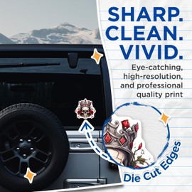 (2 Pack) Skull with Crown Stickers - Gothic Decals - King Skull Stickers 5" On Longest Side - Sticks to Smooth Flat Surfaces - Made in USA - BMCS12491