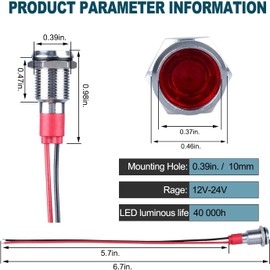 RUNCCI-YUN Pack of 5 12V-24V 10 mm LED Metal Indicator Light Waterproof Signal Lamp LED Panel Installation Indicator Light (Green × 1 Yellow × 1 Red × 1 Blue × 1 White × 1)