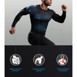 CYPER SUN 5 Pack Men's Compression Shirts Long Sleeve Undershirts, Quick Dry Workout Baselayer Rash Guard Fitness Top Black/White/Blue XXL