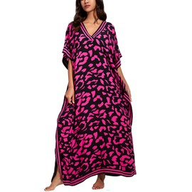 L-Peach Women Bohemian Kaftan Maxi Loungewear Nightgown Kimono Oversized Sleepwear Beach Dress Cover ups