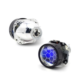 YUFANYA - Lente de proyector de bixenón de panal azul de 2.5 pulgadas, mini H1 con ojos de diablo azules, apto para H4 H7, retrofit de motocicleta