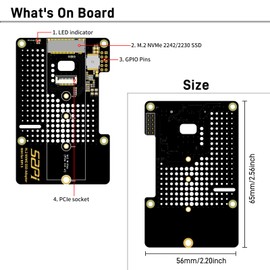GeeekPi N04 M.2 M-Key NVMe SSD Shield for Raspberry Pi 5, M.2 2280 PCIe to NVMe SSD Shield Pip PCIe Peripheral Board Top for Raspberry Pi 5 4GB/8GB (SSD and Pi5 Board Are Not Included) Barebones