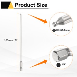 sourcing map Ball End Hex Screwdriver Bit H1.5 (1.5mm) Head 1/4" Hex Shank 150mm (6") Long Magnetic S2 Steel Metric Screw Driver Drill Bit Wrench Socket Power Tool