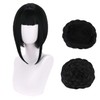 MAGQOO Black Wig with Buns Short Straight Bob Wig with