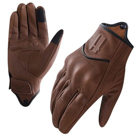 Harssidanzar Womens Goatskin Leather Touchscreen Motorcycle Gloves GL016,Saddle,Size S