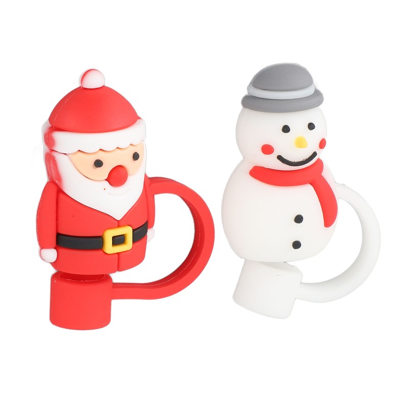 10Pcs Christmas Straw Covers Caps Cartoon Soft Silicone Christmas Straw