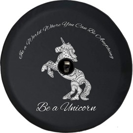 Funny Spare Tire Wheel Cover for Camper SUV Trailer Truck RV JP Thick PVC Leather | Be a Unicorn Mandala Black 32 Inch with Backup Camera Hole