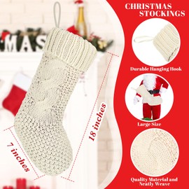 Cozypower 4 Pack Christmas Stockings with Stocking Name Tag, 18 Inch Large Cable Knitted Stockings Xmas Stocking Fireplace Hanging Stocking Gift Bags for Fireplace Xmas Tree Decorations (White)