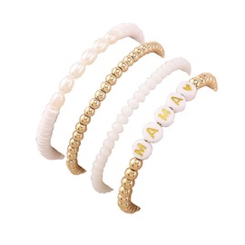 Fuqimanman2020 Colorful MAMA Stackable Layered Stretch Bracelets Set Surfer Heishi Clay Vinyl Disc Rainbow Beaded Elastic for Women Mom Mother's Day Boho Jewelry-D