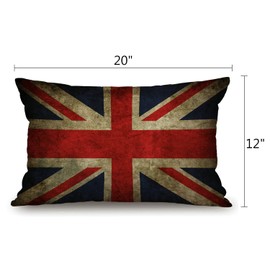 Vintage British Flag Waist Lumbar Cotton Linen Throw Pillow case Cushion Cover for Sofa Home Decorative Oblong 12x20 Inches