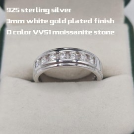 Spaidou Moissanite Mens Wedding Band D Color VVS1 925 Sterling Silver Engagement Rings 7 Round Cut Eternity Promise Ring Size 11