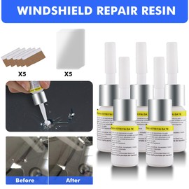 POPSTORE 5-Pack Windshield Crack Repair Kit, Car Windshield Repair Liquid Auto Glass Nano Repair Fluid Car Windshield Resin Crack Tool Kit, White Bottle