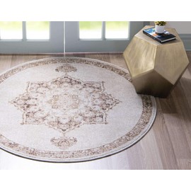 Unique Loom Utopia Collection Traditional Medallion Vintage Warm Tones Beige Round Rug (8' 0 x 8' 0)