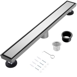 muschbath 28 Inch Linear Shower Drain, Brushed Nickel Shower Drain, Flat and Tile-in Grate, 304 Stainless Steel, Easy to Install and Clean for Bathrooms (Drain Base Not Included),LSD-02A-28S