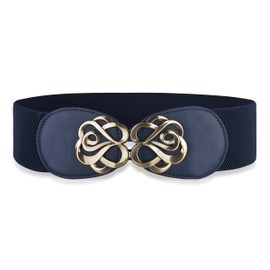 BlackButterfly Stretchy Vintage Waspie Elastic Buckle Waist Belt (Midnight Blue, XXL)