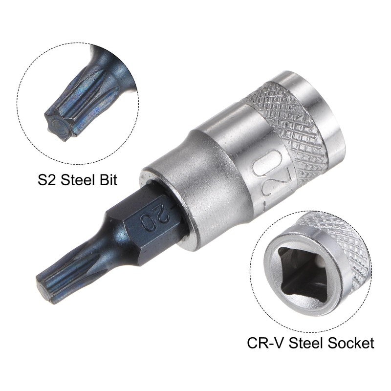 sourcing map Torx Bit Socket T20 Solid Star 1/4" Drive